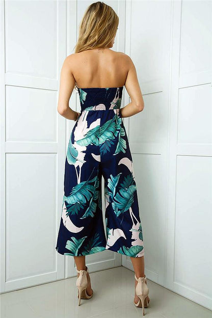 creamtopmall Plant Strapless Wide Leg Jumpsuit