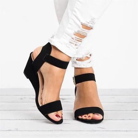 Creamtopmall Plus Size Wedges Adjustable Buckle Wedge Sandals