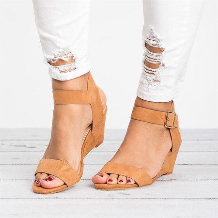 Creamtopmall Plus Size Wedges Adjustable Buckle Wedge Sandals