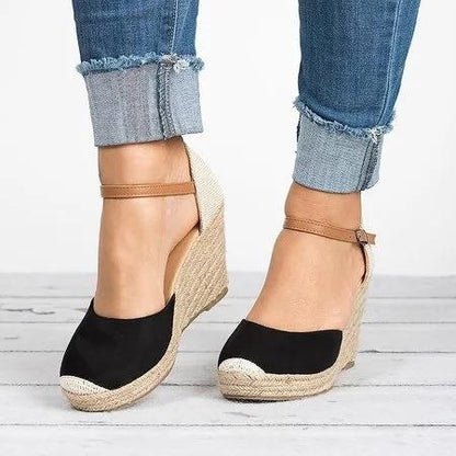 Creamtopmall Plus Size Wedges Ankle Strap Espadrilles Wedges Sandals