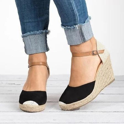 Creamtopmall Plus Size Wedges Ankle Strap Espadrilles Wedges Sandals