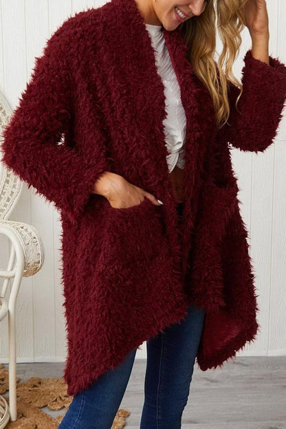 Creamtopmall Plush Long Sleeve Irregular Coat