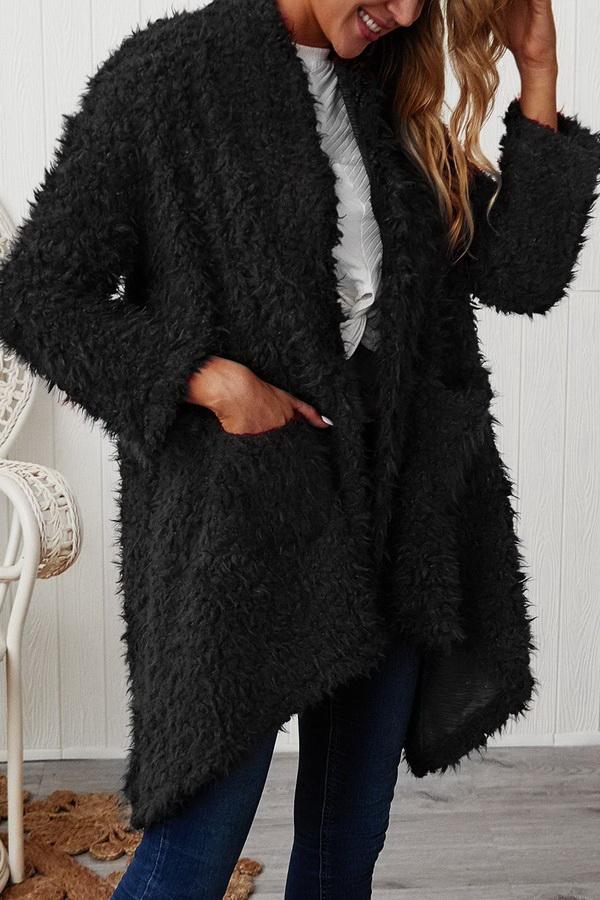 Creamtopmall Plush Long Sleeve Irregular Coat