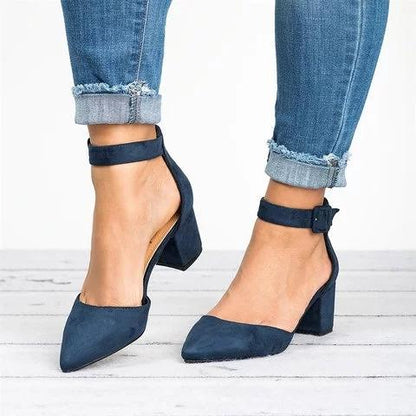 Creamtopmall Pointed Toe Chunky Heel Pumps Adjustable Buckle Heel Sandals