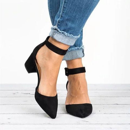 Creamtopmall Pointed Toe Chunky Heel Pumps Adjustable Buckle Heel Sandals