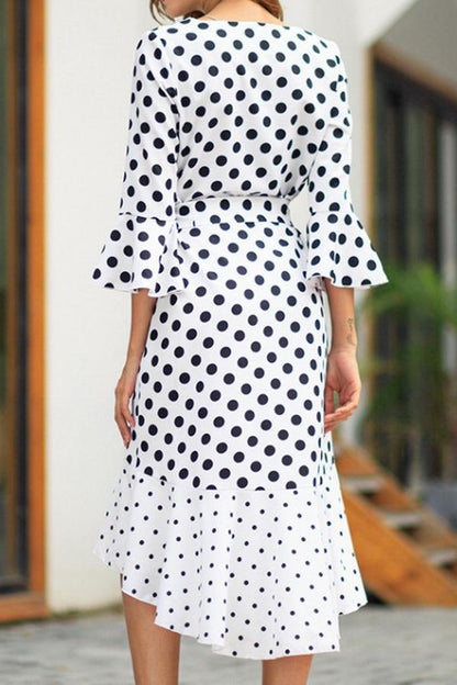 Creamtopmall Polka Dot Irregular Belt Dress