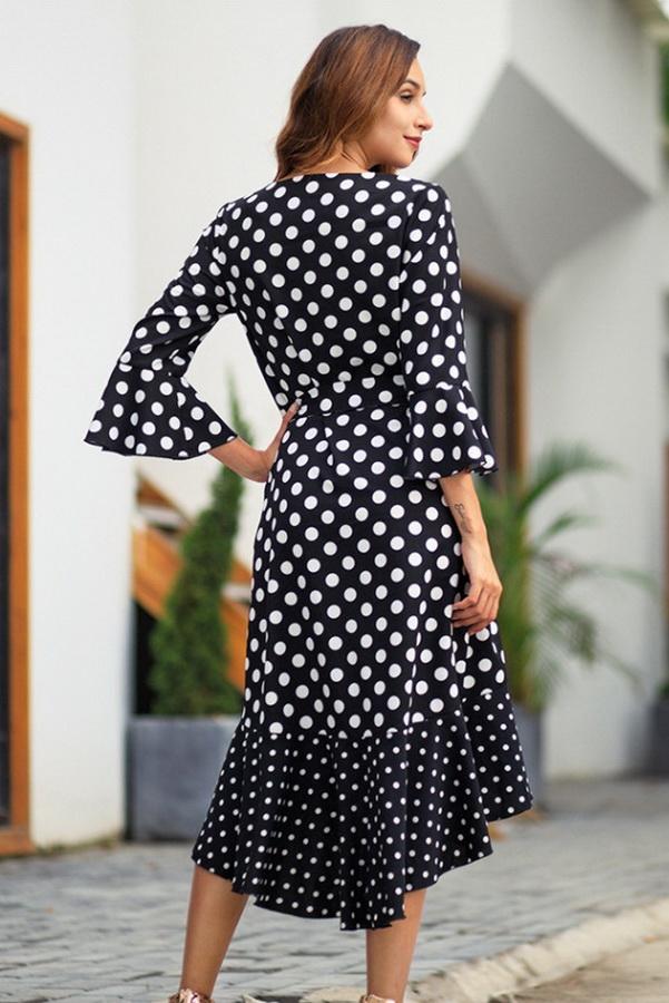 Creamtopmall Polka Dot Irregular Belt Dress