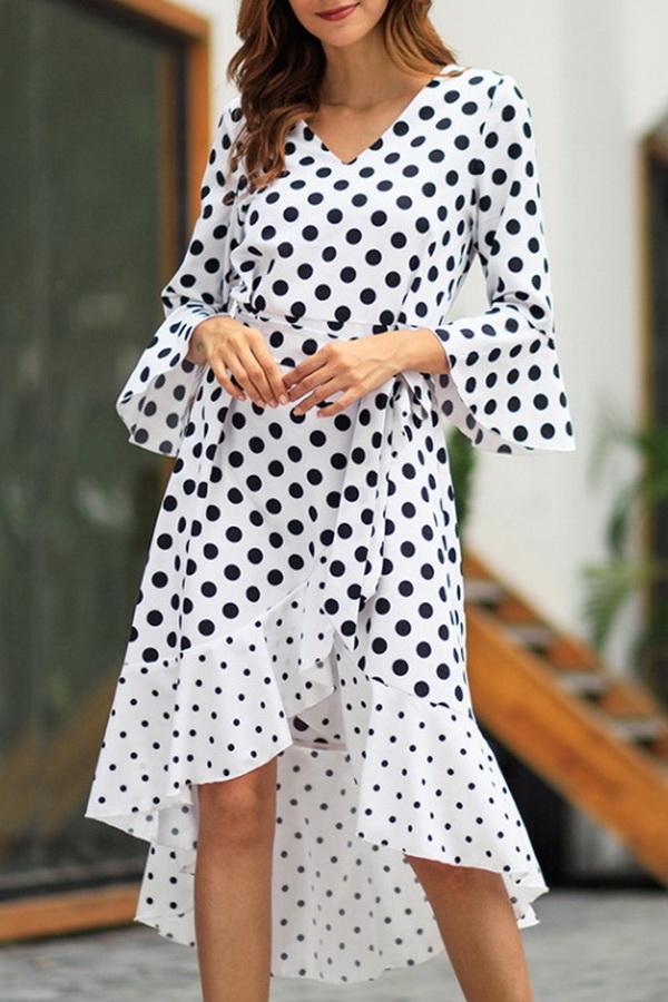 Creamtopmall Polka Dot Irregular Belt Dress