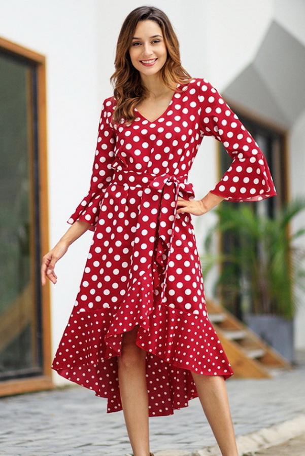 Creamtopmall Polka Dot Irregular Belt Dress