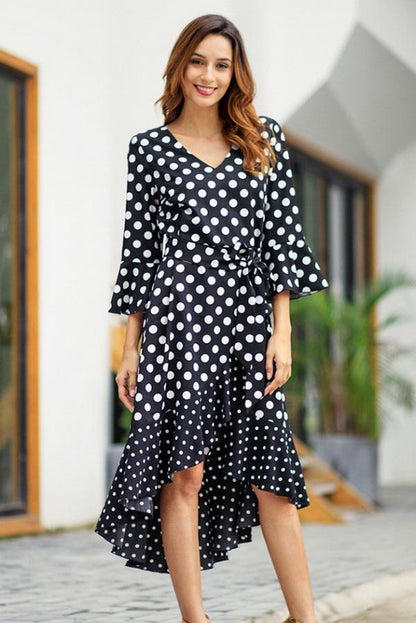 Creamtopmall Polka Dot Irregular Belt Dress