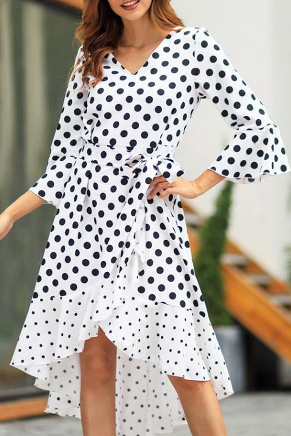 Creamtopmall Polka Dot Irregular Belt Dress