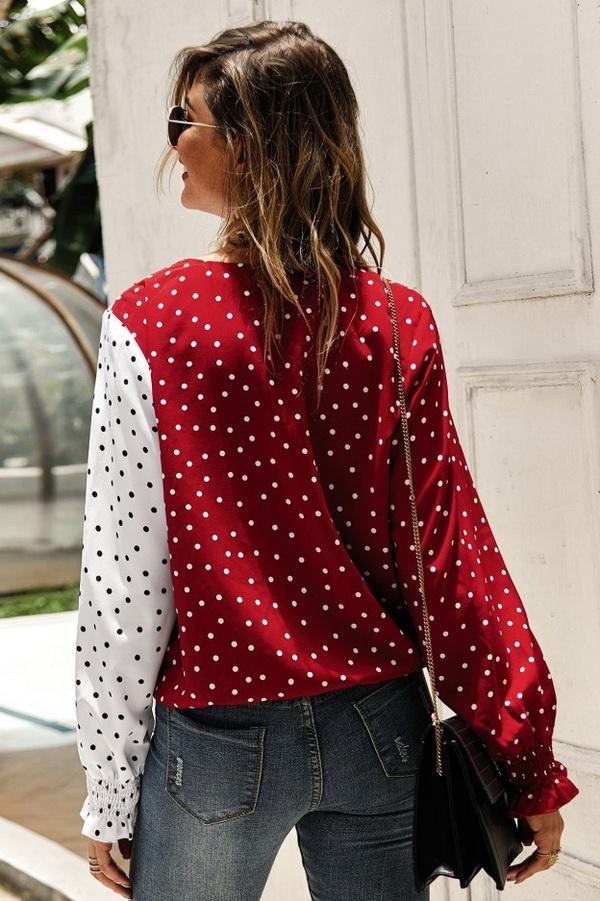 Creamtopmall Polka Dot Long Sleeve Blouse