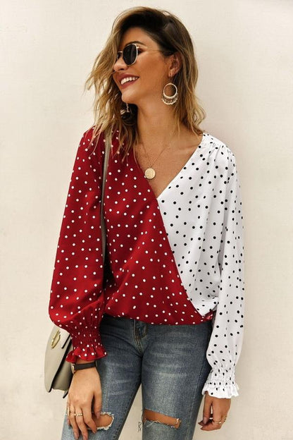 Creamtopmall Polka Dot Long Sleeve Blouse