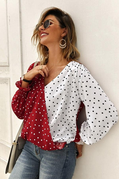 Creamtopmall Polka Dot Long Sleeve Blouse