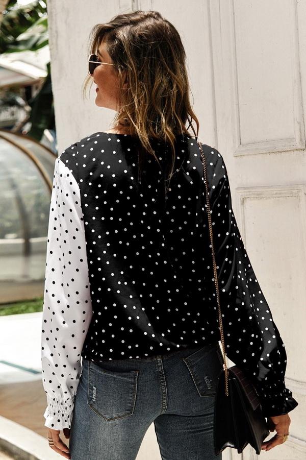 Creamtopmall Polka Dot Long Sleeve Blouse