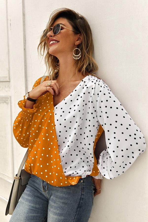 Creamtopmall Polka Dot Long Sleeve Blouse