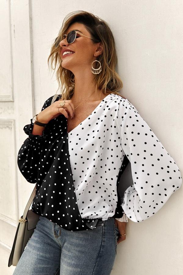 Creamtopmall Polka Dot Long Sleeve Blouse