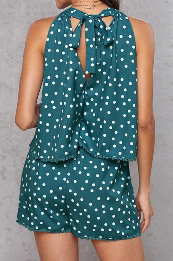 creamtopmall Polka-dot Loose Floral Casual Jumpsuits