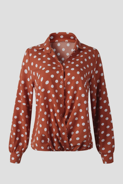 Creamtopmall Polka Dot Notch Lapel Slim Shirt