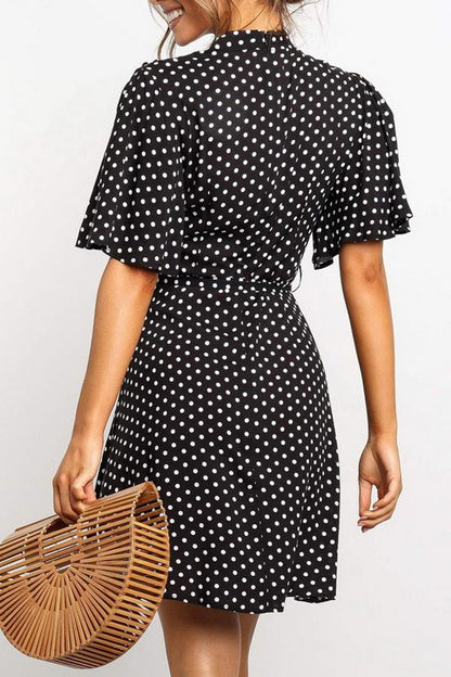 Creamtopmall Polka Dot Printed Chiffon Dress with High Waist