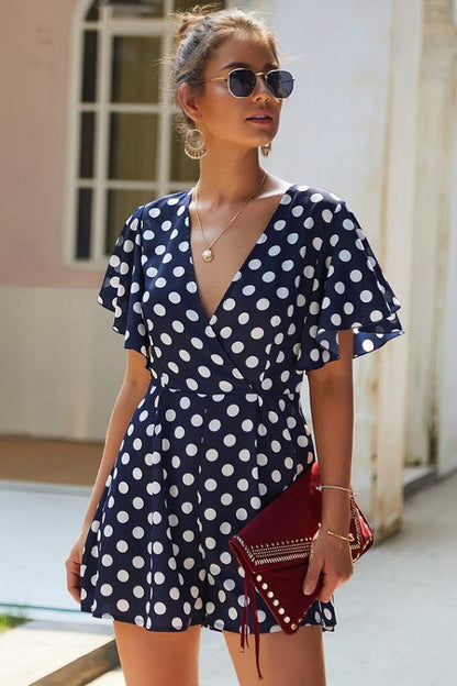 Creamtopmall Polka Dot Short-sleeved Casual Romper