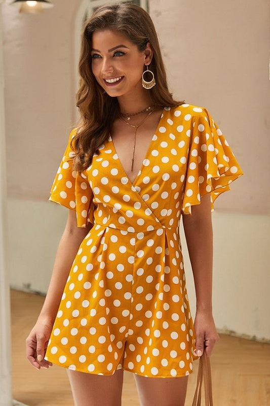 Creamtopmall Polka Dot Short-sleeved Casual Romper