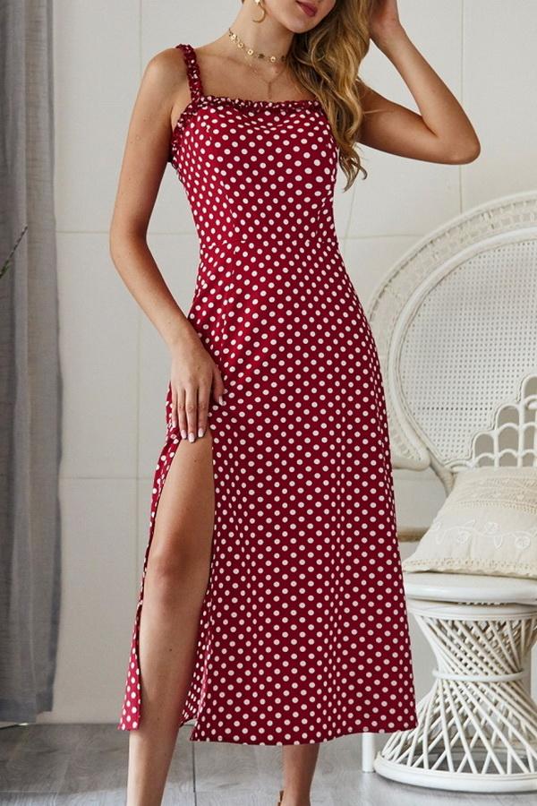 Creamtopmall Polka Dot Sleevleess Slit Dress