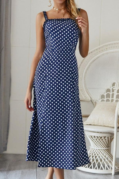 Creamtopmall Polka Dot Sleevleess Slit Dress