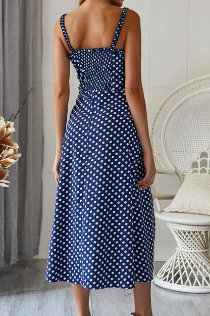 Creamtopmall Polka Dot Sleevleess Slit Dress