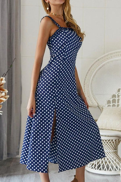 Creamtopmall Polka Dot Sleevleess Slit Dress