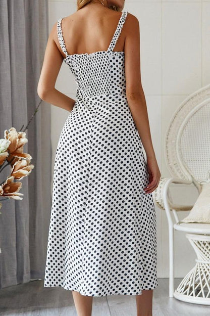 Creamtopmall Polka Dot Sleevleess Slit Dress