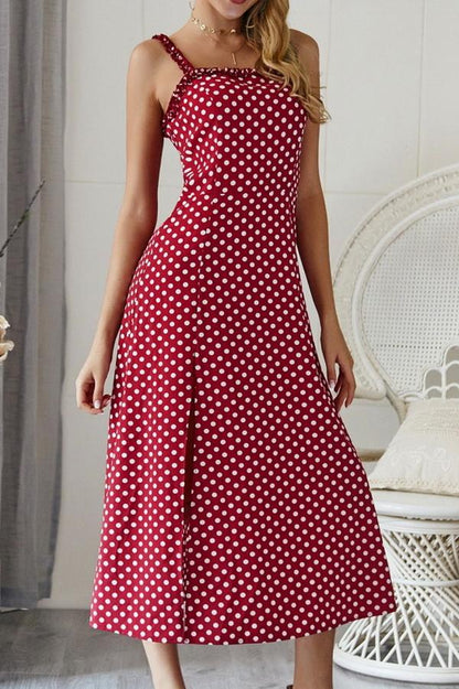 Creamtopmall Polka Dot Sleevleess Slit Dress