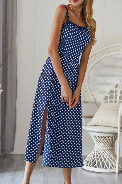 Creamtopmall Polka Dot Sleevleess Slit Dress