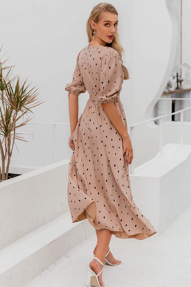 Creamtopmall Polka Dot Wrap Puff sleeve Dress