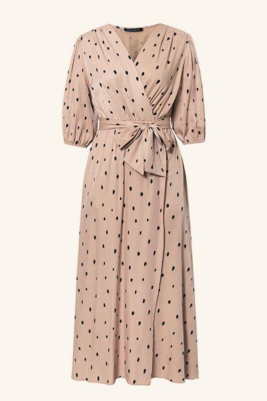 Creamtopmall Polka Dot Wrap Puff sleeve Dress