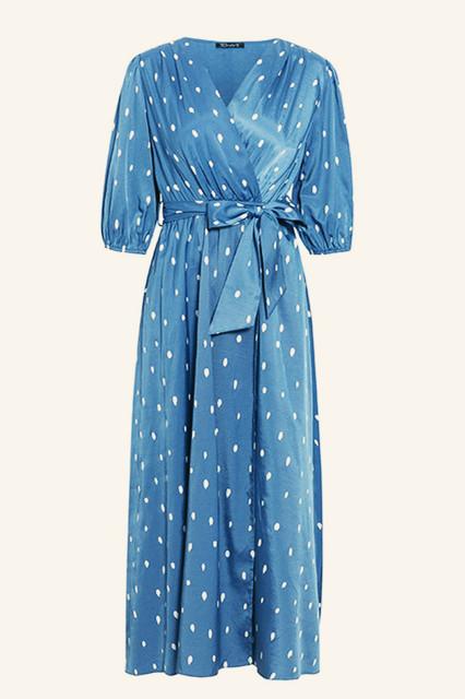 Creamtopmall Polka Dot Wrap Puff sleeve Dress