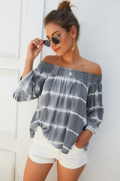 Creamtopmall Print Off The Shoulder Loose Blouse