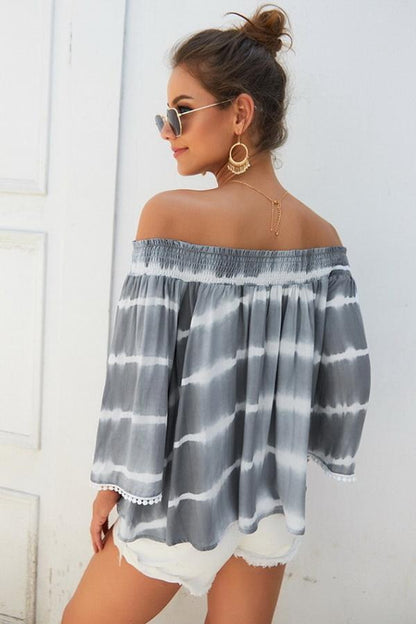 Creamtopmall Print Off The Shoulder Loose Blouse