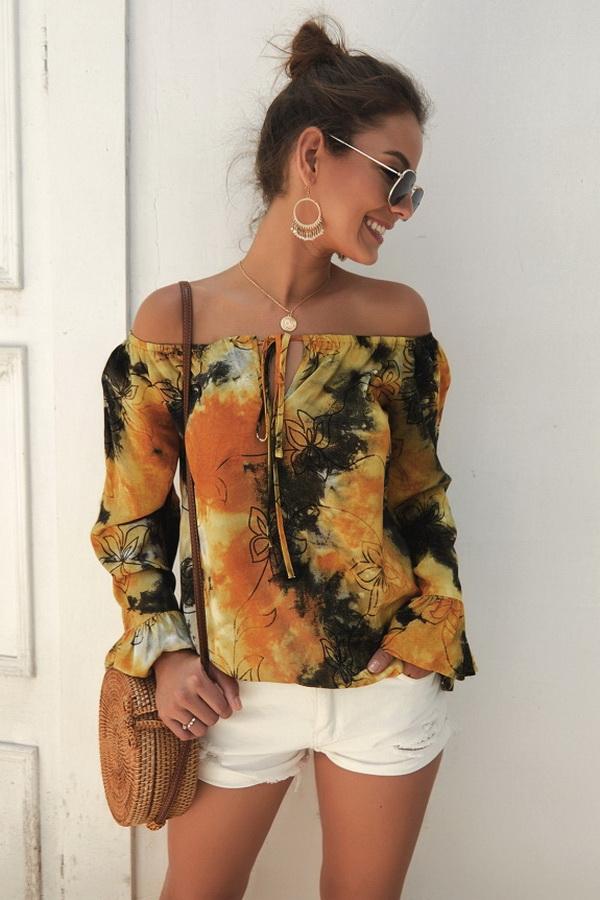 Creamtopmall Print Off The Shoulder Loose Blouse