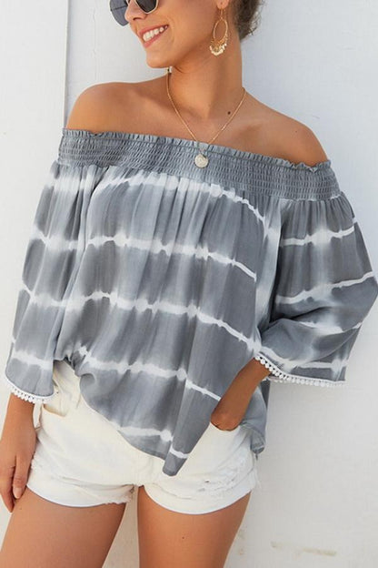 Creamtopmall Print Off The Shoulder Loose Blouse