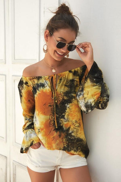 Creamtopmall Print Off The Shoulder Loose Blouse