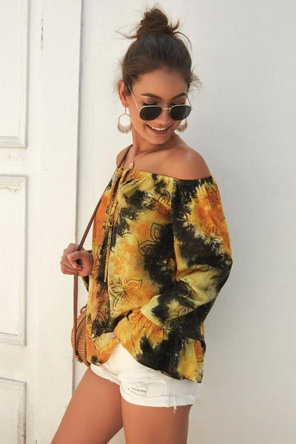 Creamtopmall Print Off The Shoulder Loose Blouse