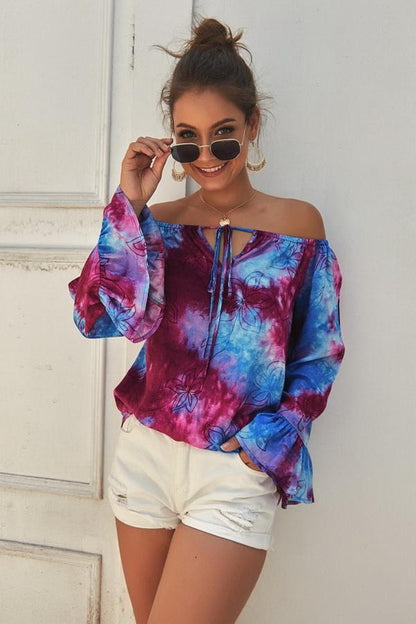 Creamtopmall Print Off The Shoulder Loose Blouse