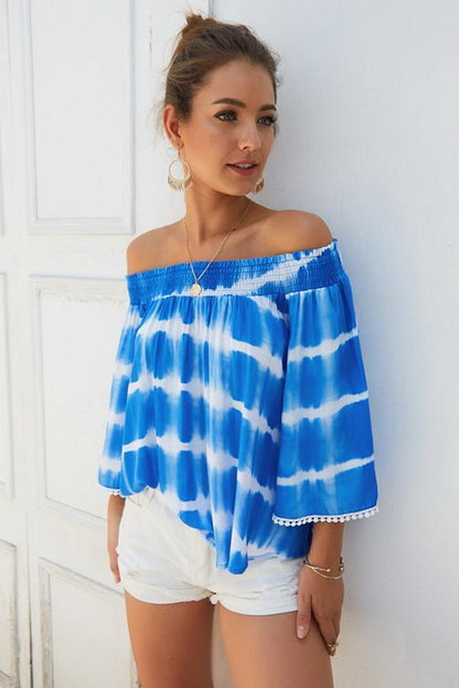 Creamtopmall Print Off The Shoulder Loose Blouse