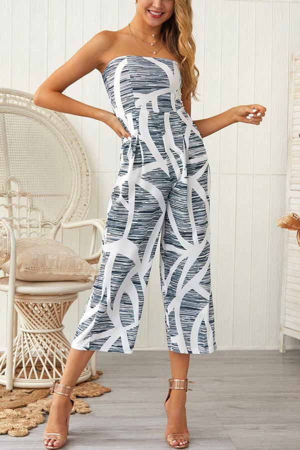 creamtopmall Print Strapless Wide-leg Jumpsuit