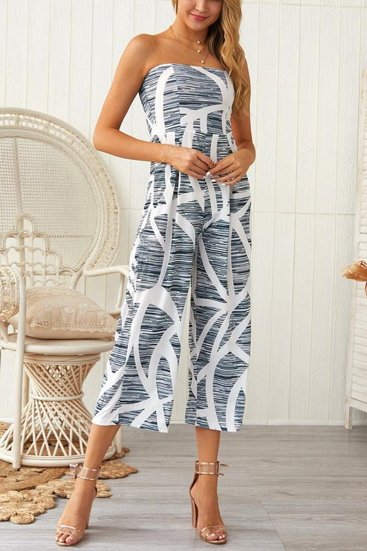 creamtopmall Print Strapless Wide-leg Jumpsuit