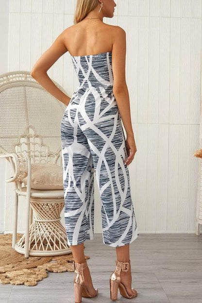 creamtopmall Print Strapless Wide-leg Jumpsuit