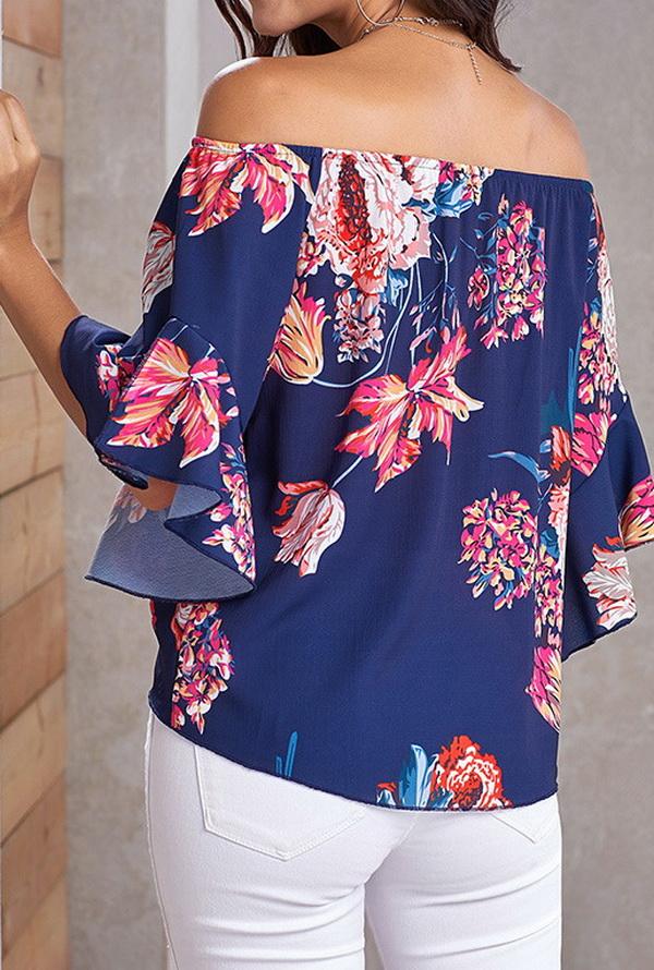 Creamtopmall Printed Knotted Flare Sleeve Jacket