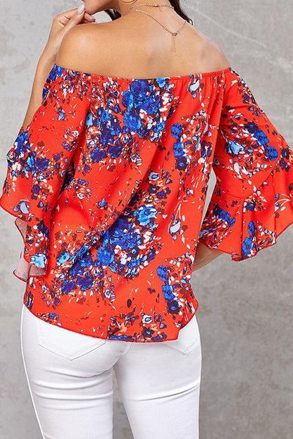 Creamtopmall Printed Knotted Flare Sleeve Jacket