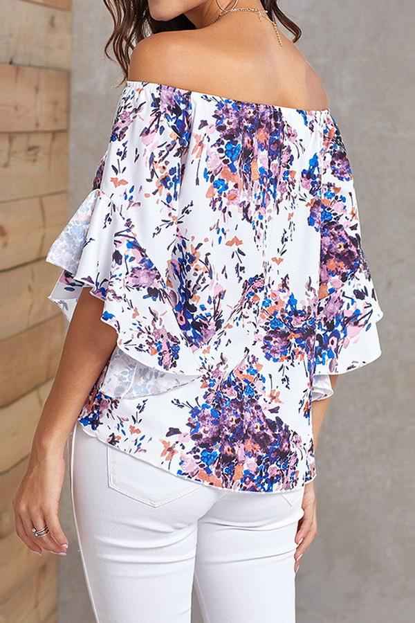 Creamtopmall Printed Knotted Flare Sleeve Jacket